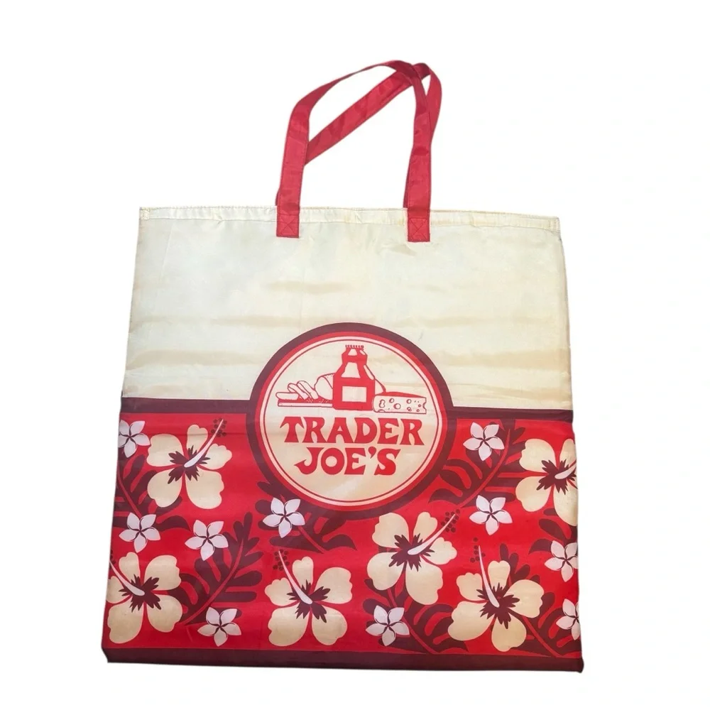 Trader Joe’s insulated tropical floral red cream reusable bag